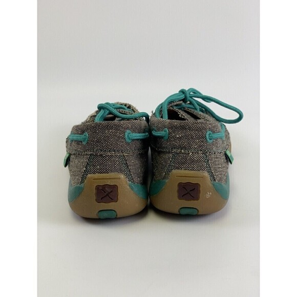 Twisted X Eco Boat Shoe Driving Mocs Brown Canvas Teal Lace Up Comfort Womens 6 - Picture 5 of 11